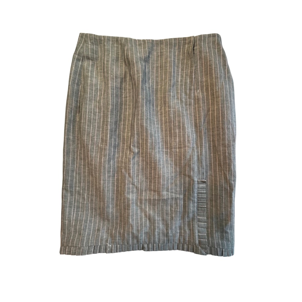 Vintage 90s Pinstripe Pencil Skirt 4 Gray Pink Linen Wool Preppy Corporate Siren